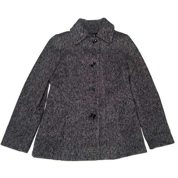 London Fog Womens Coat Small Black White Wool Blend Tweed Button Front Jacket - Picture 1 of 9